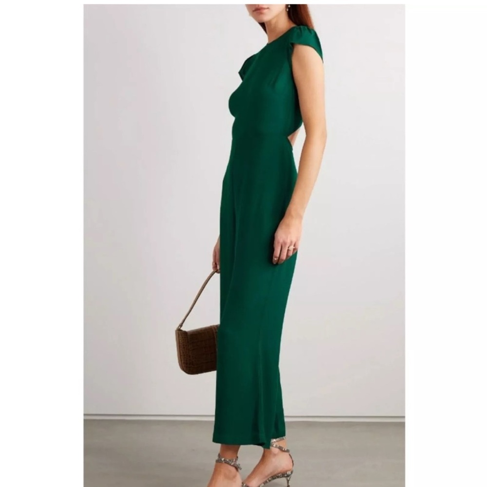 Reformation Emerald Green Mayer Open Back Classy Wide Leg Jumpsuit